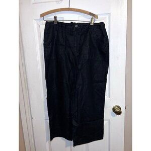 LINDEN HILL Womens Black Drawstring Pocket Crop Summer 100% Linen Pants Sz 16